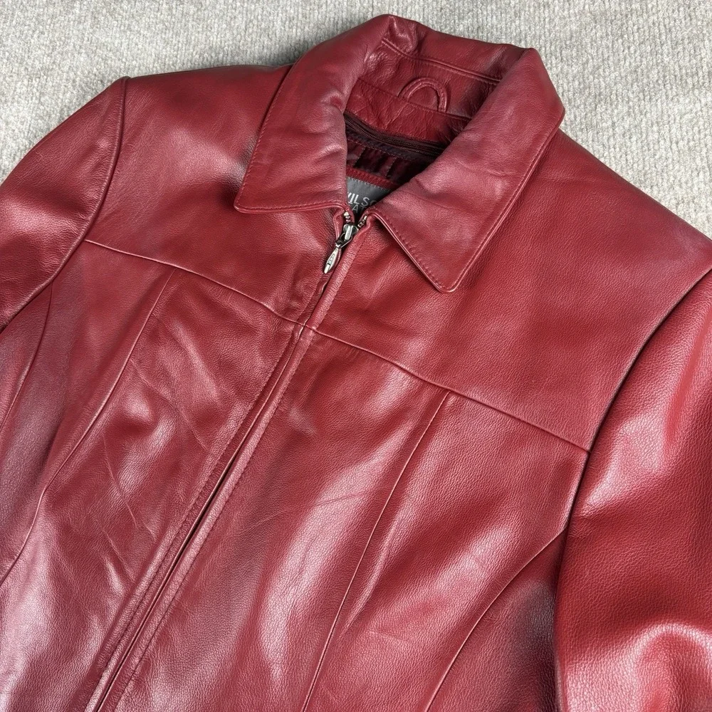 Wilsons Leather Womens L Burgundy Red Leather Jacket Thinsulate Full Zip Coat